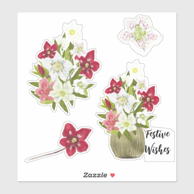 Painted Floral Anemone Festive Sticker Sheet (Sheet)