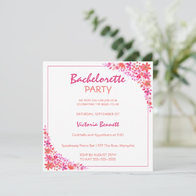 Painted Floral  Bachelorette Party Invitation (Standing Front)