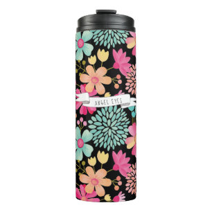 Painted Floral Banner Name Personalized Drink Thermal Tumbler