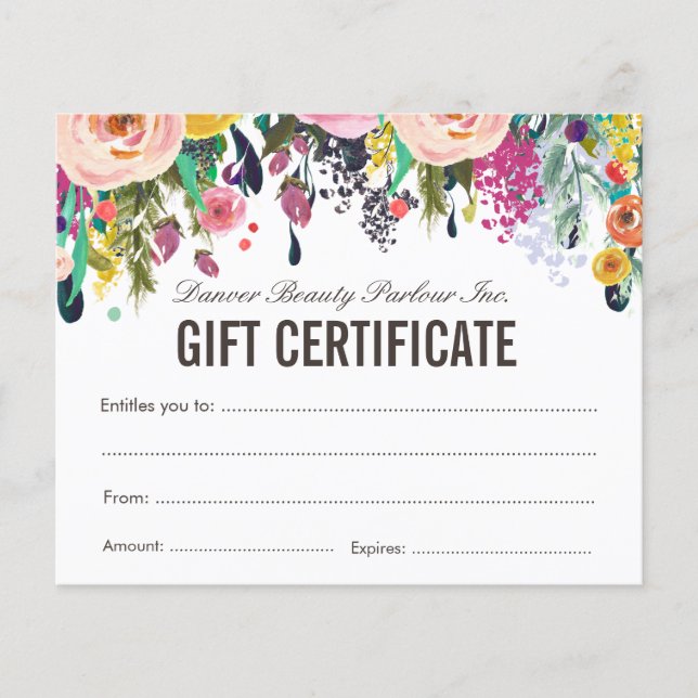 Painted Floral Beauty Salon Gift Certificate Flyer (Front)
