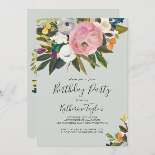 Painted Floral Birthday Party Invitation