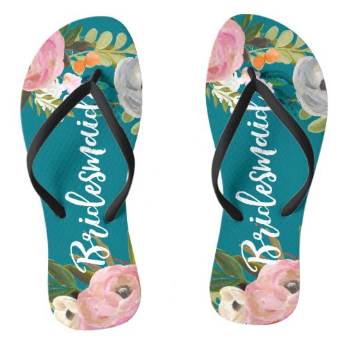 Painted Floral Blooms Bridesmaid Flip Flops