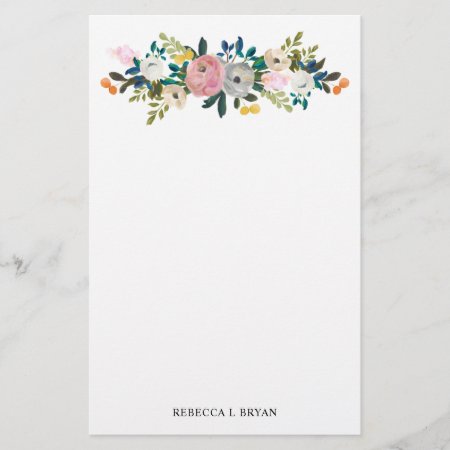 Painted Floral Blooms Spring Garden Garland Stationery