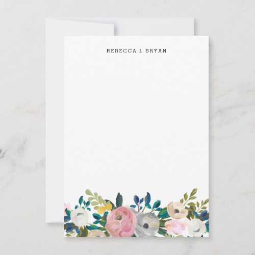 Painted Floral Blooms Spring Garden Garland Teal S Note Card