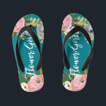 Painted Floral BloomsFlower Girl Kids Flip Flops<br><div class="desc">White script "Flower Girl" over exquisite acrylic florals and custom color background,  in kids sizes. 

The gorgeous florals are by Create the Cut. Find them on Creative Market https://crmrkt.com/7WdAX,  Etsy https://www.etsy.com/shop/CreateTheCut,  and 
www.createthecut.com

Find matching bridal party sandals in my shop!</div>