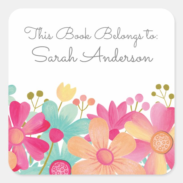 Painted Floral Book Plate This Book Belongs To (Front)