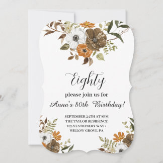 Painted Floral botanical 80th Birthday Invitation