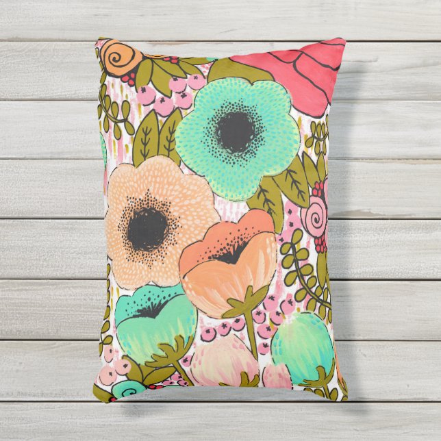 Painted Floral Botanical Artist Impression Outdoor Pillow (Front(Vertical))