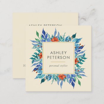 Painted Floral Botanical Elegant Modern Square Business Card by MG_BusinessCards at Zazzle
