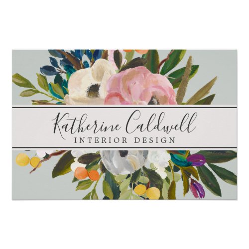 Painted Floral Business Card Poster