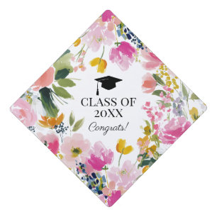 Painted Floral Class of 20xx Graduation Cap Topper