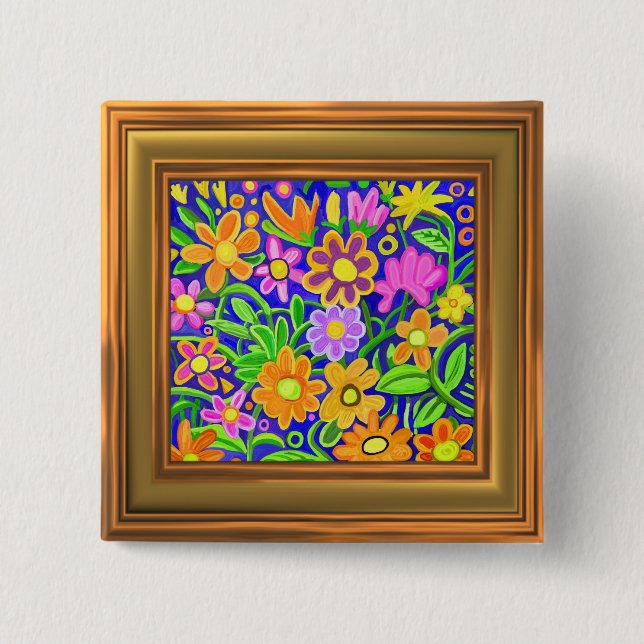 Painted Floral Composition (frame effect border) Button (Front)