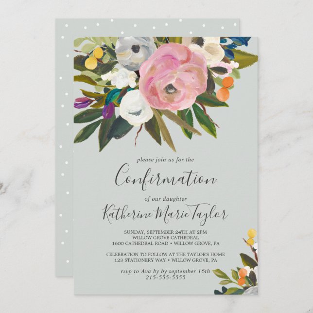 Painted Floral Confirmation Invitation (Front/Back)