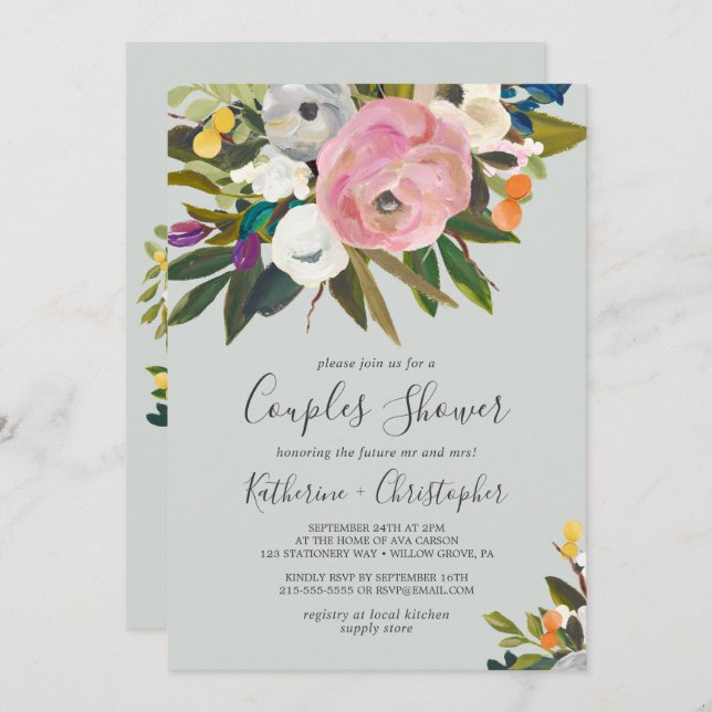 Painted Floral Couples Shower Invitation (Front/Back)