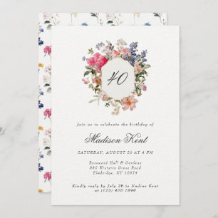 Painted Floral Crest 40th Birthday Party Invitation