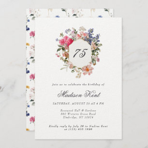 Painted Floral Crest 75th Birthday Party Invitation