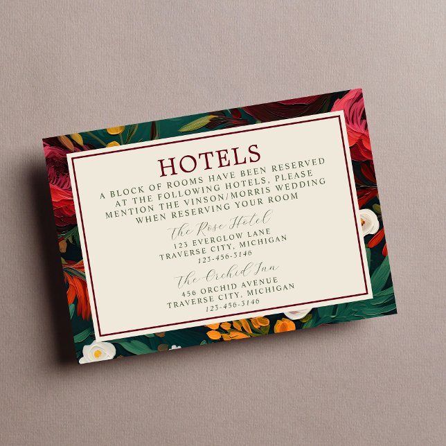 Painted Floral Dark Burgundy Green Teal Wedding Enclosure Card (Creator Uploaded)