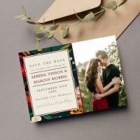 Painted Floral Dark Burgundy Green Teal Wedding