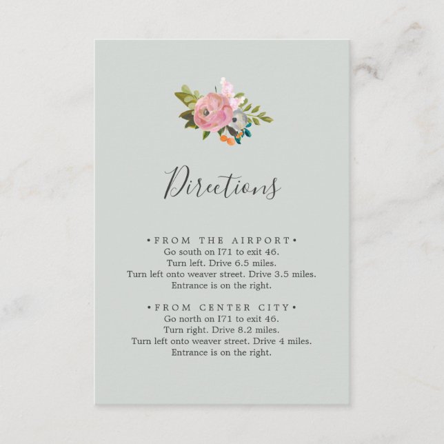 Painted Floral Directions Enclosure Card (Front)