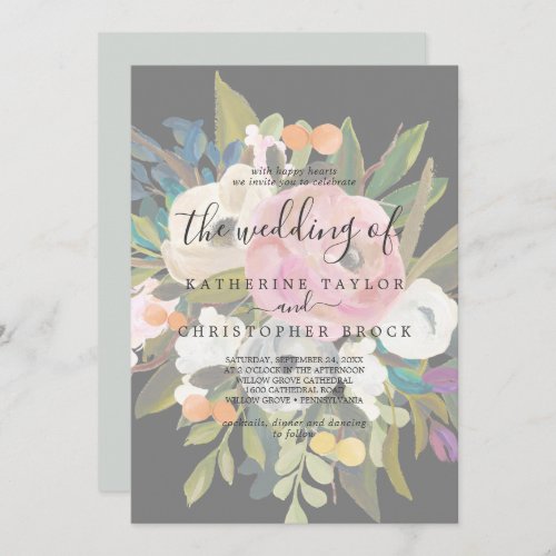 Painted Floral  Faded Dark Gray The Wedding Of Invitation