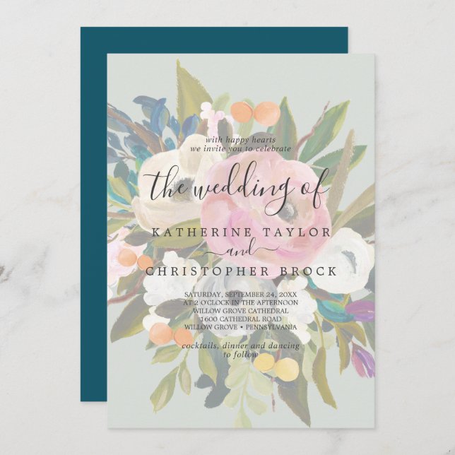 Painted Floral | Faded The Wedding Of Invitation (Front/Back)