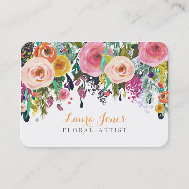Painted Floral Florist Add Own Logo Cards (Front)