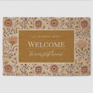 Painted Floral Folk Art Pattern Coir Door Mat