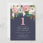 Painted Floral Girls 1st Birthday Invite