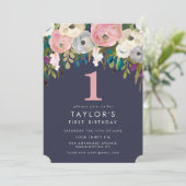 Painted Floral Girls 1st Birthday Invite (Standing Front)