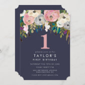 Painted Floral Girls 1st Birthday Invite (Front/Back)