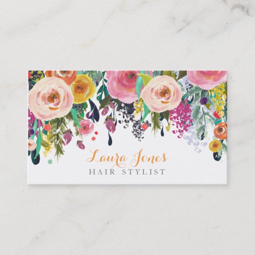 Customizable Painted Floral Hair Stylist Appointment Cards Business Card