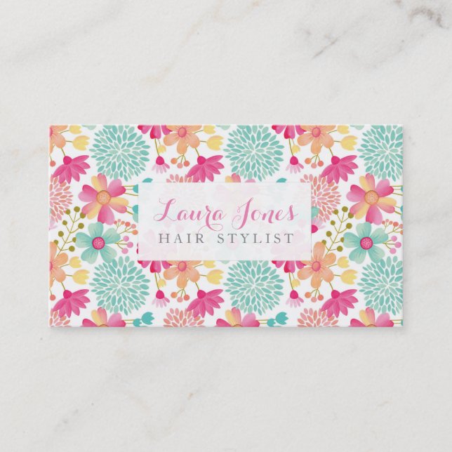 Painted Floral Hair Stylist Appointment Cards (Front)