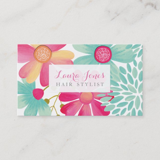 Painted Floral Hair Stylist Appointment Cards (Front)