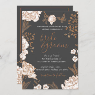 Painted Floral in Shades of Peach & Brown Wedding Invitation