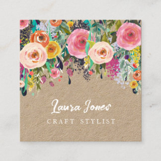 Painted Floral Kraft Square Stylist Profile Appointment Card