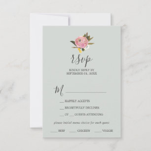 Painted Floral Menu Choice RSVP Card