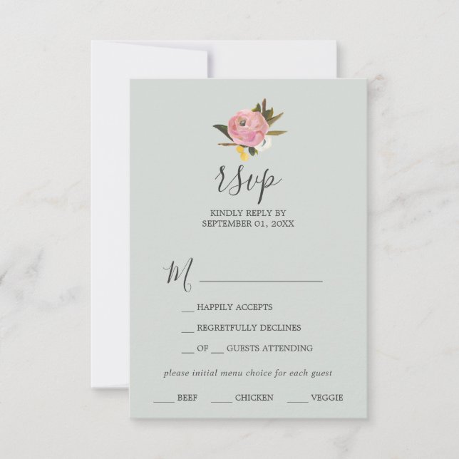 Painted Floral Menu Choice RSVP Card (Front)