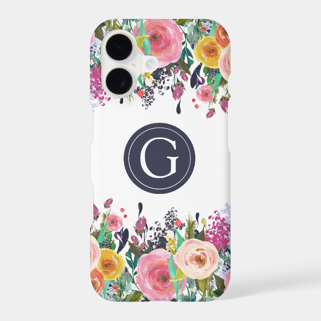 Painted Floral Monogram iPhone 17 Case (Back)
