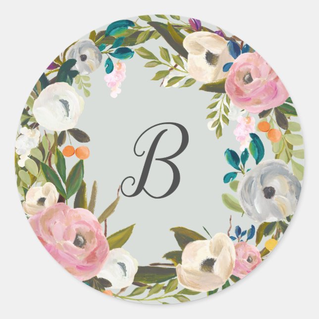 Painted Floral Monogram Wedding Envelope Seals (Front)