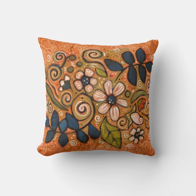 Painted Floral Pattern Accent Pillow (Front)