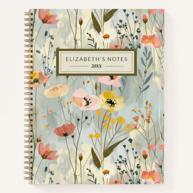 Painted Floral Pattern Monogram Journal Notebook (Front)