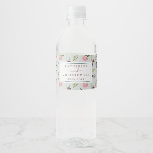 Painted Floral Pattern Wedding Water Bottle Label