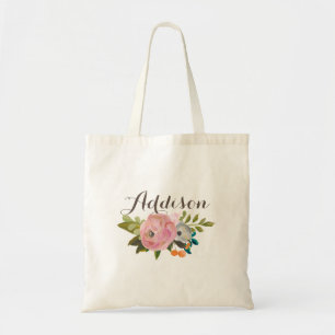Painted Floral Personalized Girls Canvas Tote