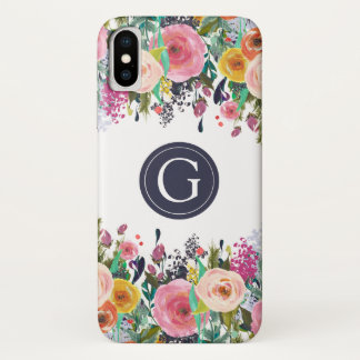 Painted Floral Personalized Initial iPhone X Case