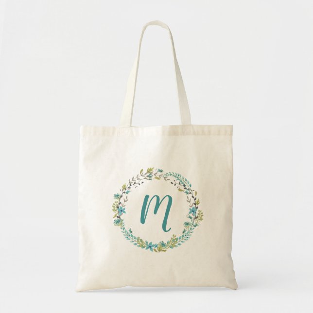 Painted Floral Personalized Monogram Canvas Bag (Front)