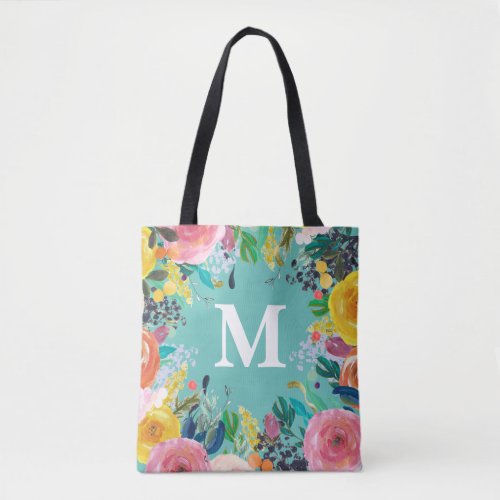 Painted Floral Personalized Monogram Canvas Bag