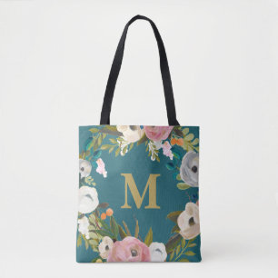 Painted Floral Personalized Monogram Canvas Bag