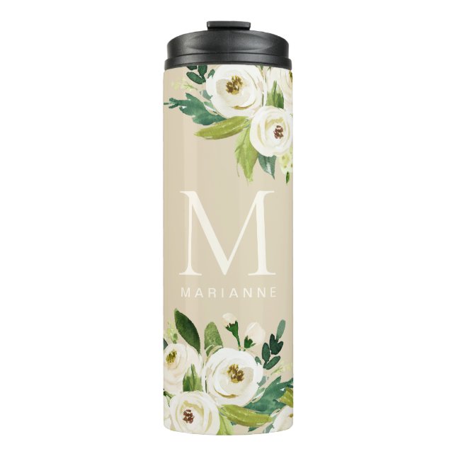 Painted Floral Personalized Monogram Quote Thermal Tumbler (Front)