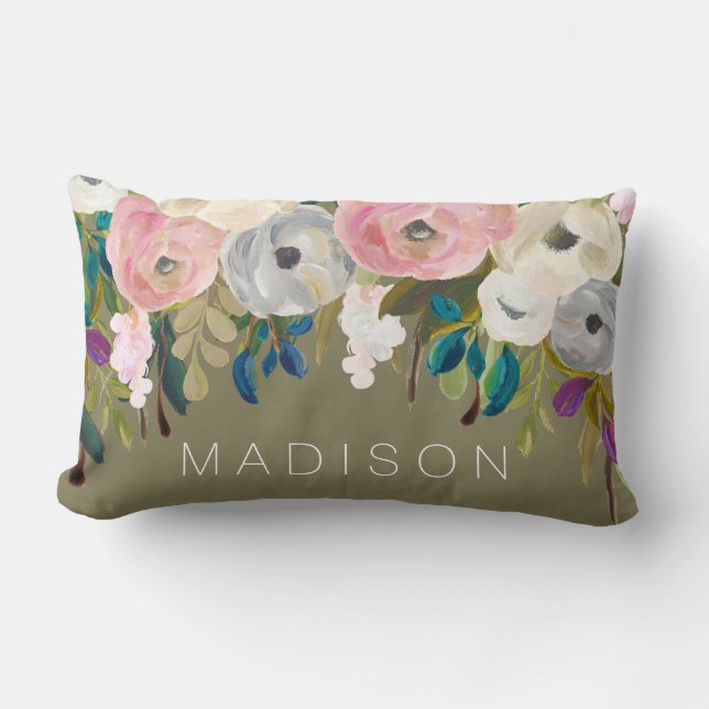 Painted Floral Personalized Name Cushion (Front)