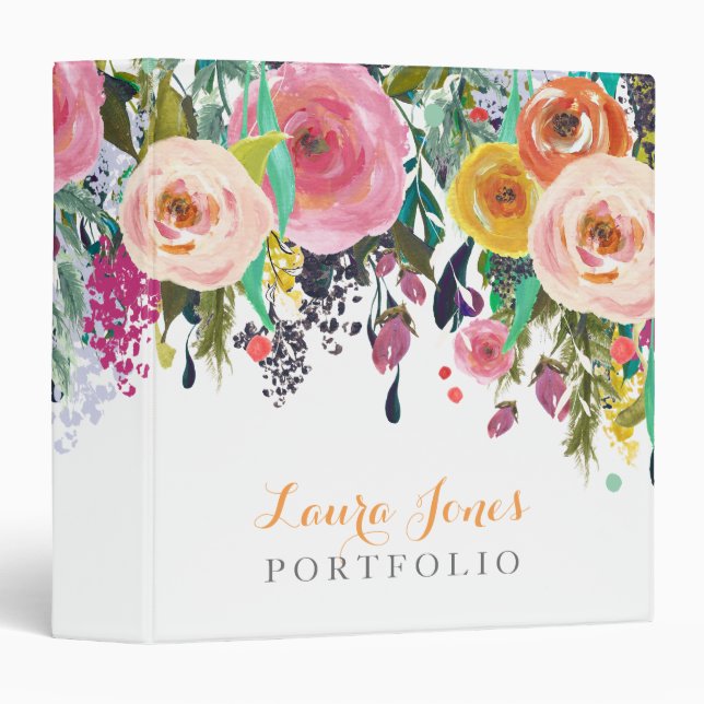 Painted Floral Personalized Portfolio Binder (Front/Spine)